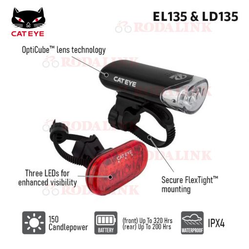 Jual Cat Eye Lampu Set Sepeda EL135 dan LD135 Rodalink