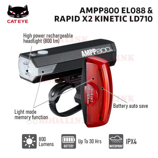 Jual Cateye Lamp Kit Sepeda AMPP 800 Rapid X2 Kinetic LD710