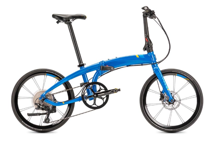 A blue Tern Verge P10 folding bike A blue Tern Verge P10 folding bike