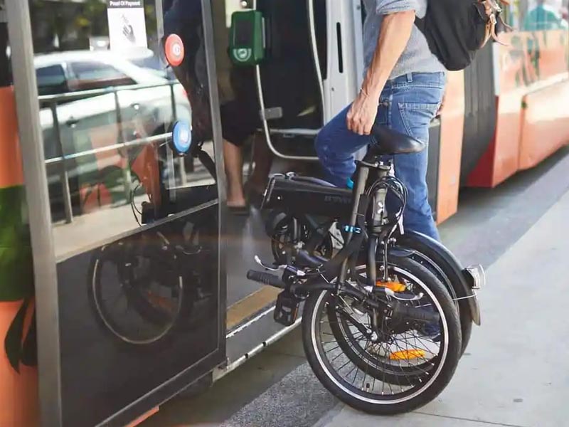 The foldable bike is compact, perfect to carry in public transportation The foldable bike is compact, perfect to carry in public transportation