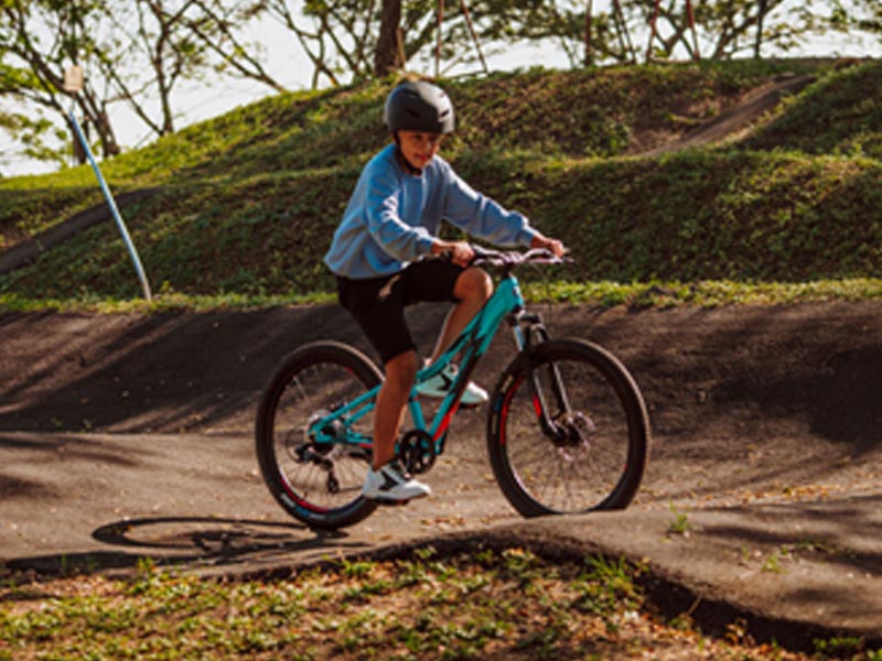 Riding a kids mountain bike Riding a kids mountain bike