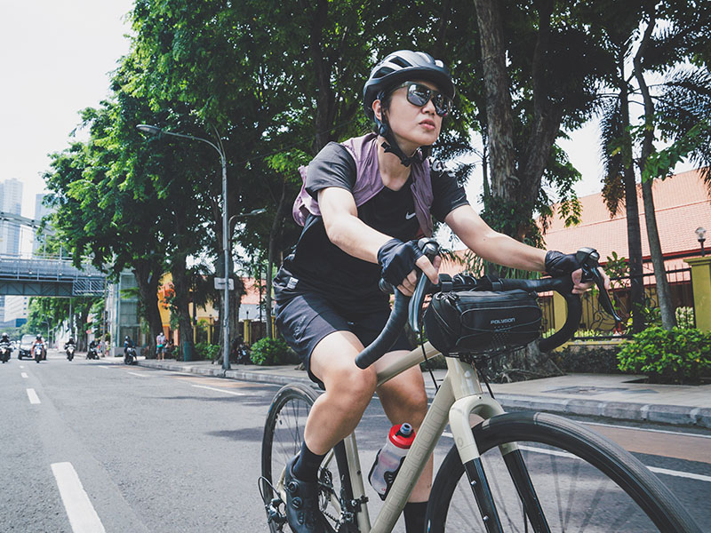 A Cyclist uses his gravel bike for daily commuting A Cyclist uses his gravel bike for daily commuting