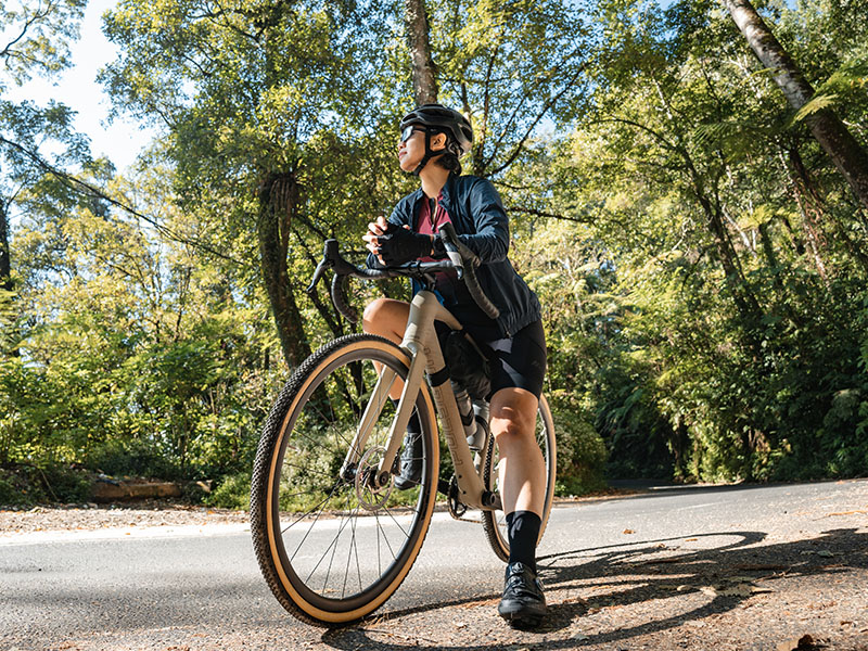 A gravel bike is standing on the road A gravel bike is standing on the road
