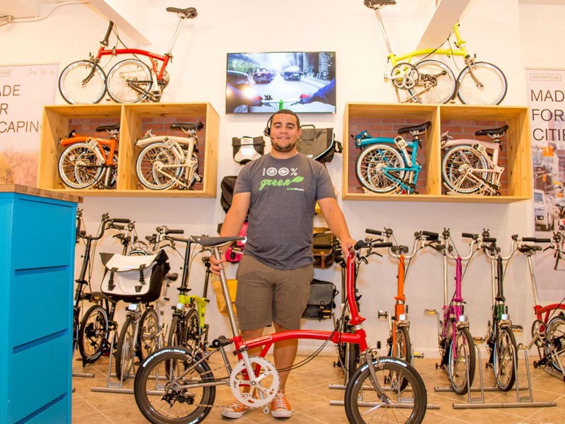 Discovering folding bike collections in a bicycle store Discovering folding bike collections in a bicycle store