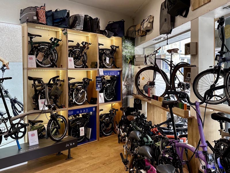 One folding bike model in the bicycle store One folding bike model in the bicycle store