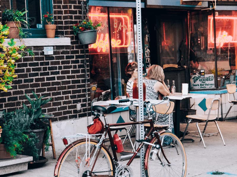 A cyclist’s bike parked near the Cafe A cyclist’s bike parked near the Cafe