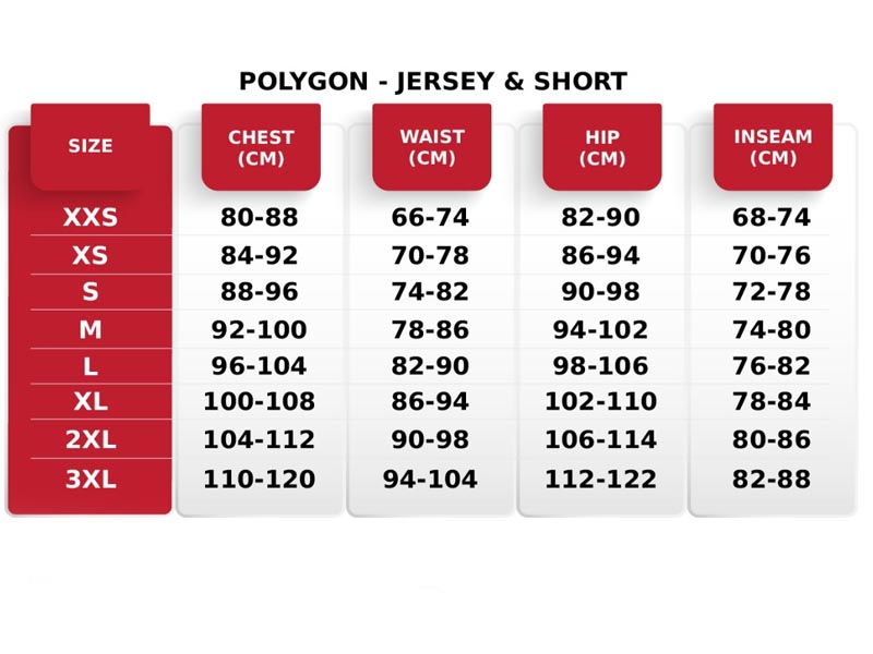 Tabel ukuran jersey Polygon sepeda MTB Tabel ukuran jersey Polygon sepeda MTB