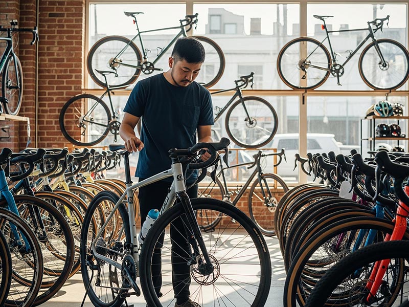 Memilih sepeda gravel di toko sepeda Memilih sepeda gravel di toko sepeda