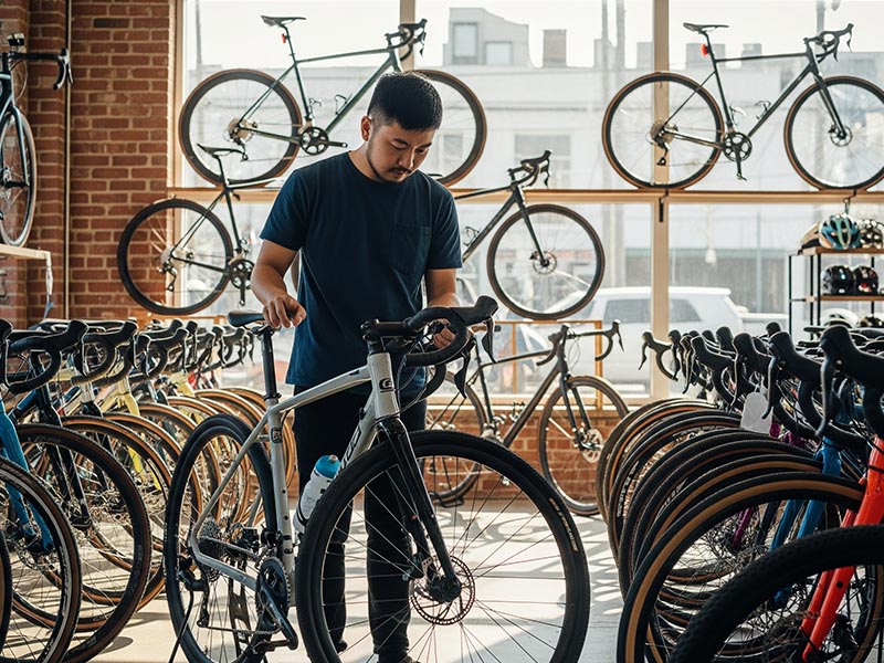 Memilih sepeda hybrid elektrik di toko sepeda Memilih sepeda hybrid elektrik di toko sepeda