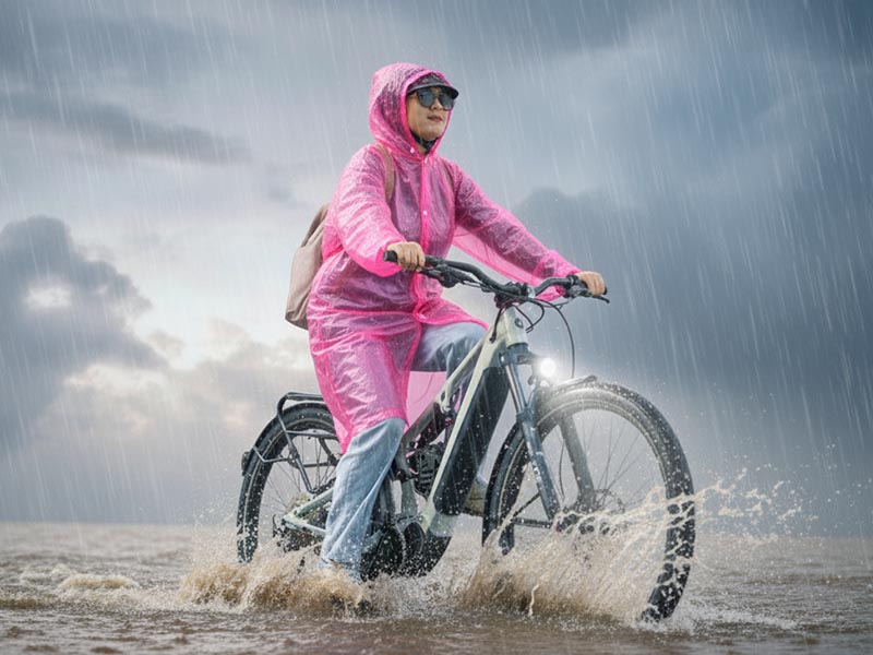 Menghindari banjir saat bersepeda memakai e-bike Menghindari banjir saat bersepeda memakai e-bike