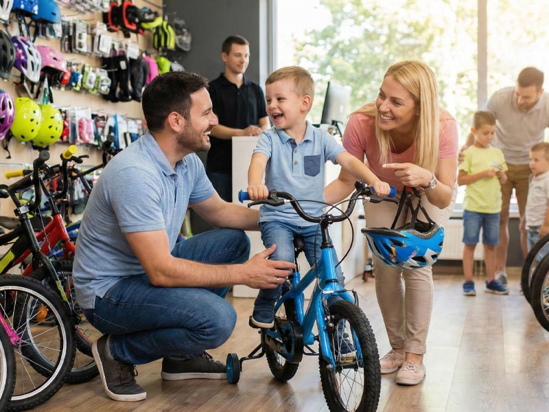 Choosing a bicycle for kids in a trusted bicycle shop Choosing a bicycle for kids in a trusted bicycle shop