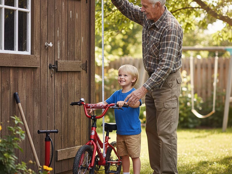 Measuring toddler’s height to the bike Measuring toddler’s height to the bike