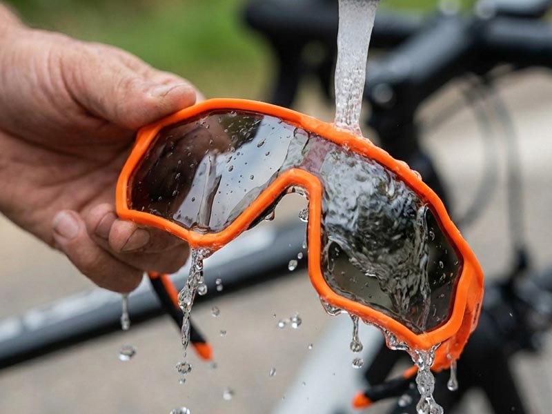 Membilas kacamata dengan air mengalir Membilas kacamata dengan air mengalir