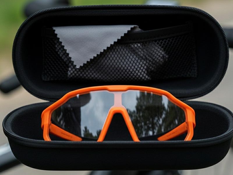 Simpan kacamata di dalam hard case dengan posisi lensa menghadap ke atas Simpan kacamata di dalam hard case dengan posisi lensa menghadap ke atas