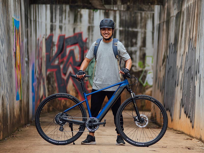 Cyclist with His Polygon electric bike Cyclist with His Polygon electric bike