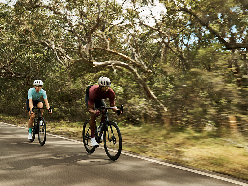 A cyclist enjoys cruising with a Polygon Road Bike A cyclist enjoys cruising with a Polygon Road Bike