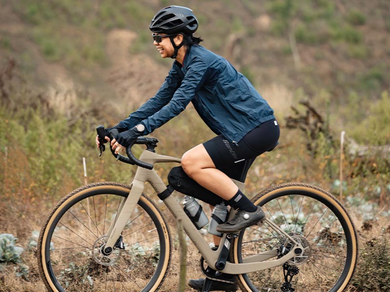 Cycling over a gravel path with a Polygon gravel bike Cycling over a gravel path with a Polygon gravel bike