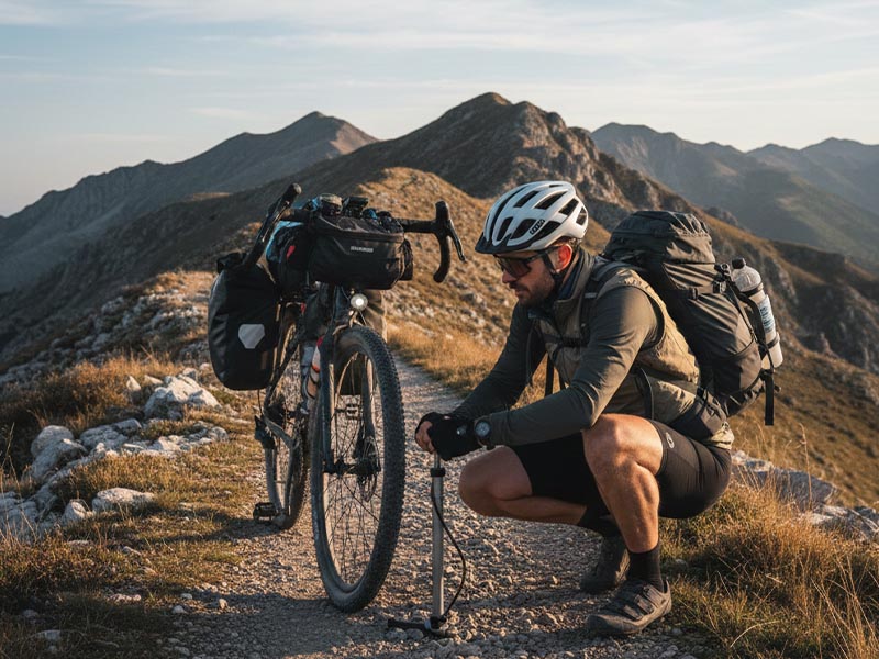 Inflating the gravel bike tire Inflating the gravel bike tire