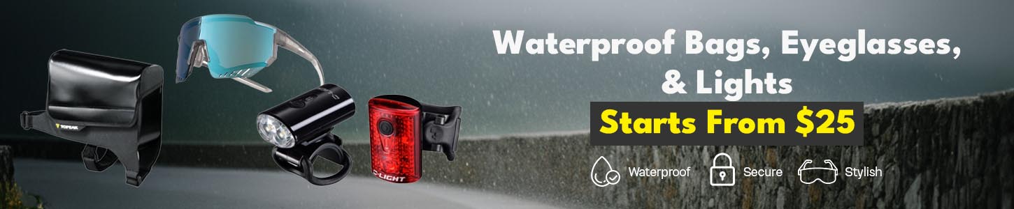 Waterproof bag, eyeglasses, & bike lights Waterproof bag, eyeglasses, & bike lights