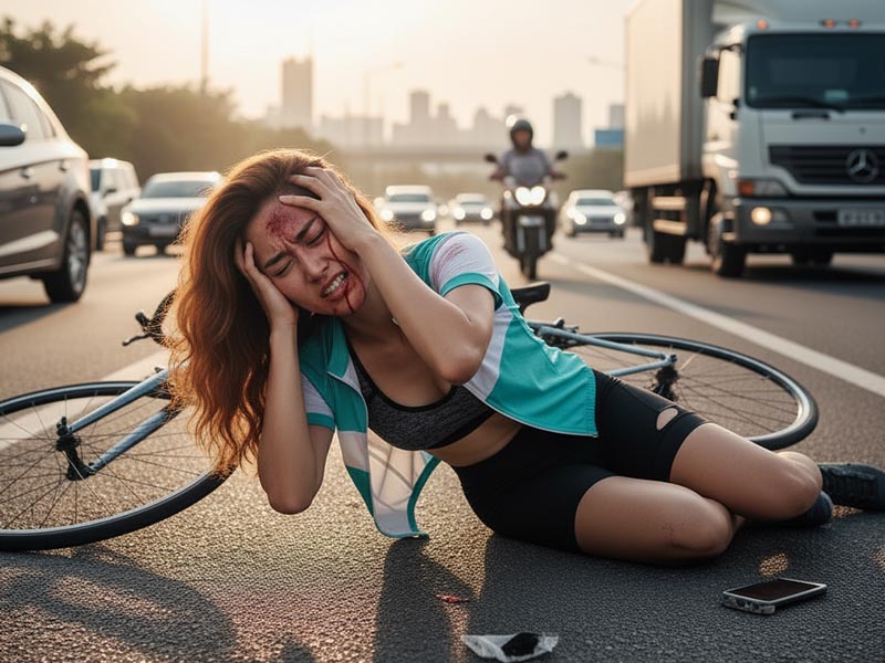 Instant head injury after fall off a bike without a bike helmet Instant head injury after fall off a bike without a bike helmet