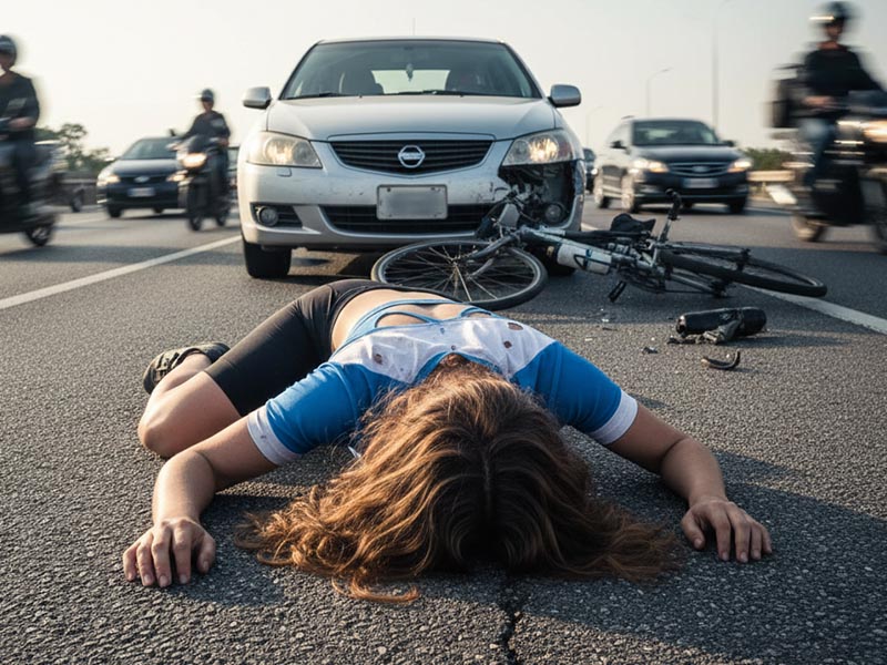 Crashing on the ground without a bike helmet Crashing on the ground without a bike helmet