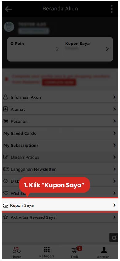 Cara melihat kupon atau kode voucher Rodalink Anda miliki Cara melihat kupon atau kode voucher Rodalink Anda miliki